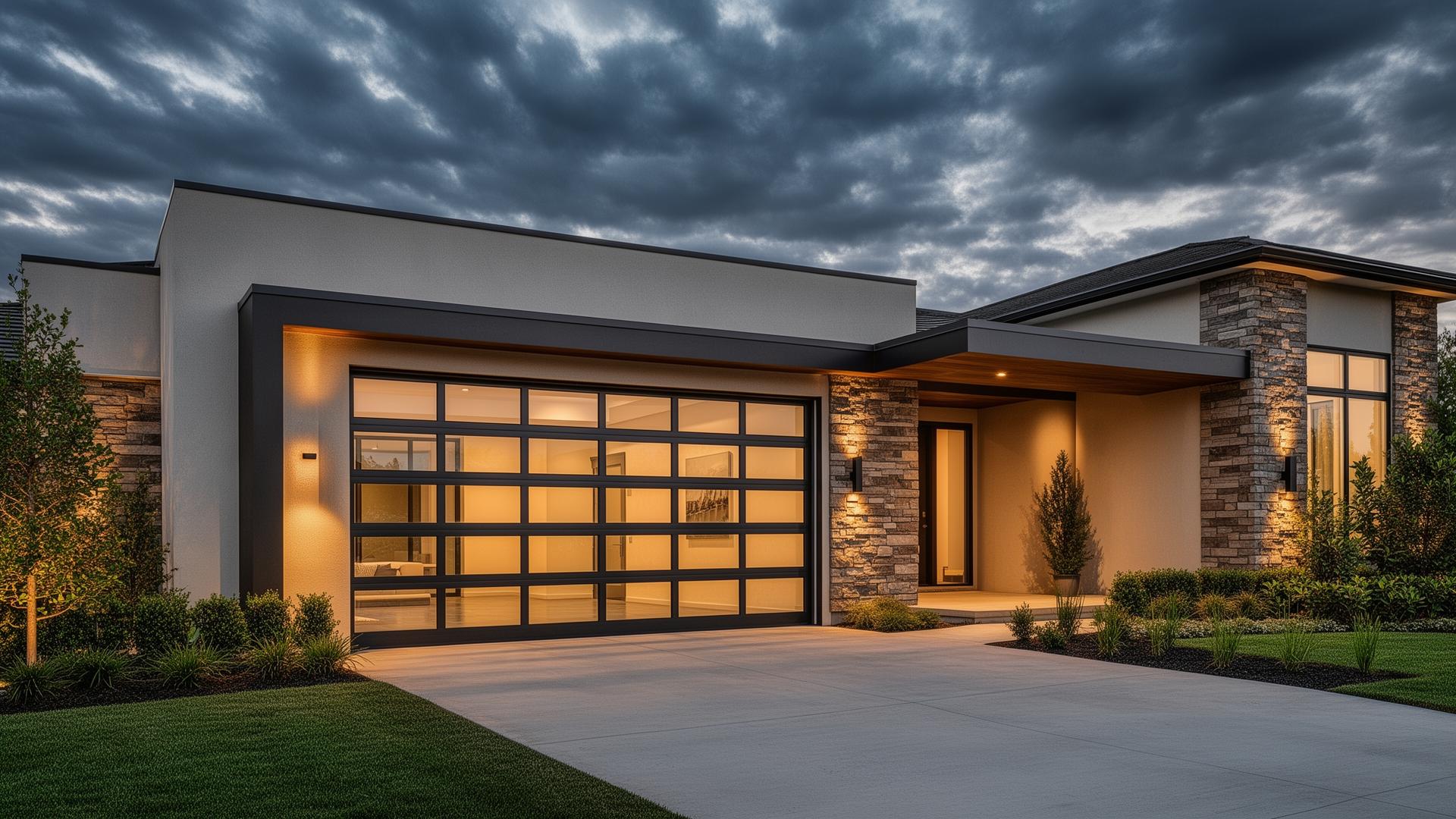 Modern contemporary home with aluminum glass panel garage door - Harrisburg Garage Doors